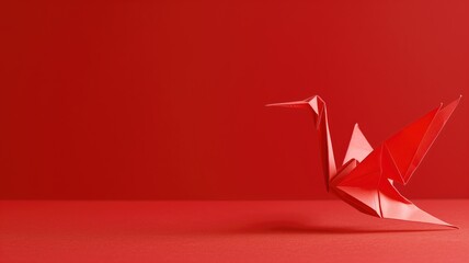 Naklejka premium A red origami crane presented in a minimalist style on a bold backdrop
