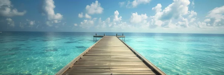 Zelfklevend Fotobehang Wooden pier over crystal-clear waters © InfiniteStudio