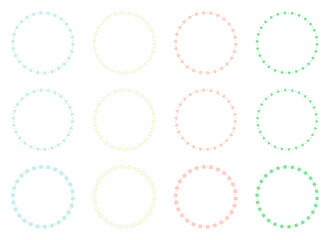 手書きのシンプルな模様の円形フレームセット、装飾フレーム、春の配色