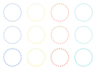 手書きのシンプルな模様の円形フレームセット、装飾フレーム、夏の配色