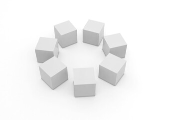 3D illustration of many blank cubes in perspective on a white background