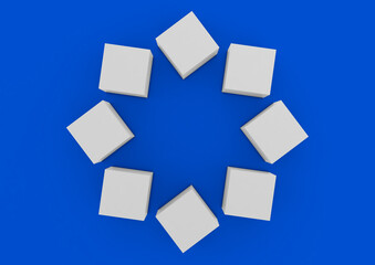 3D illustration of many blank cubes in perspective on a white background