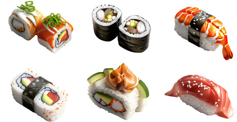 set of sushi on transparent background