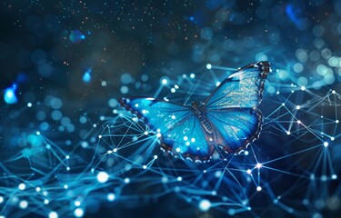Digital transformation in life and industry butterfly in AI network symbolizing change