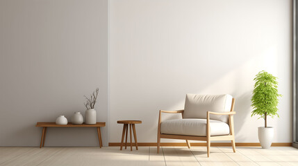 Minimalist armchair interior with simple white walls
