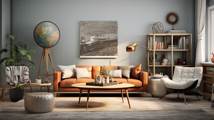 Modern monochromatic living room interior composition with elegant background  - obrazy, fototapety, plakaty
