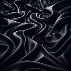 Beautiful background luxury cloth with drapery and wavy folds of black silk satin material texture. Abstract monochrome dark luxurious fabric background