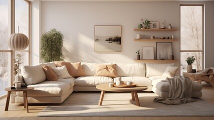 Interior of modern living room with sophisticated palette and background 