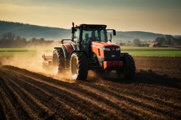 Farmer plow fields with tractor machines, agriculture, farming and harvesting concept
