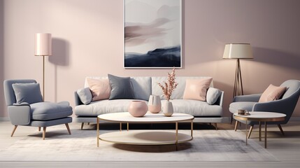 Interior of modern living room with sophisticated palette and background 