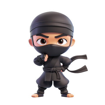 Cute cartoon ninja over white background. AI Generative