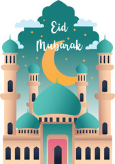 Eid Mubarak Vibrant Mosque Vector Illustrations