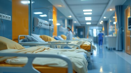 Maids make the bed in medical ward. Concept of comfortable and modern conditions for the medical stay of patients