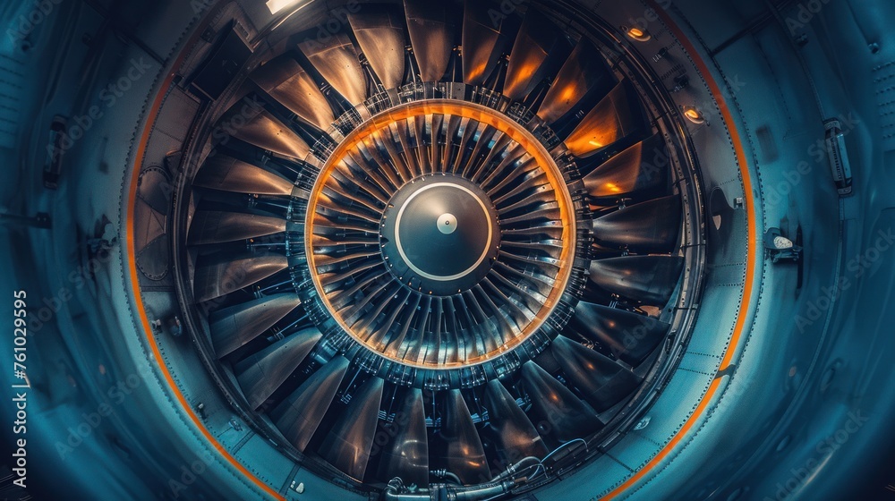 Fototapete view the airplane's turbine engine in flight by zooming in. an aerial view of the plane showing the 