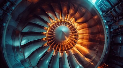 View the airplane's turbine engine in flight by zooming in. An aerial view of the plane showing the...