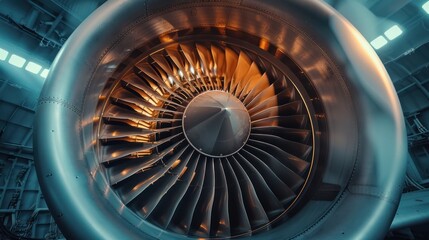 View the airplane's turbine engine in flight by zooming in. An aerial view of the plane showing the rotating propellers of the motors.