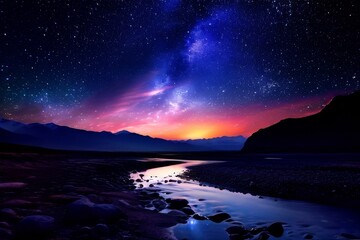 Fototapeta na wymiar colorful Milky Way Beautiful mountain Starry sky with Milky Way Space