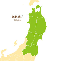 日本の東北地方、東北地方の各県と周辺の地図 - obrazy, fototapety, plakaty