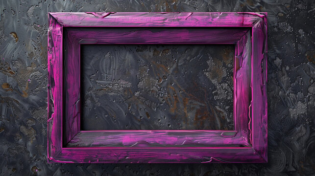 Textured Hot Pink Distressed Rectangular Metal Frame Mock-Up Isolated on a Grunge Wall