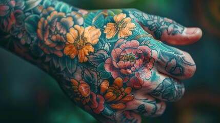 An eczema or psoriasis-friendly hand tattoo with moisture-sensing technology. - obrazy, fototapety, plakaty