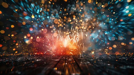 Explosions of color and light can be seen and heard as the tables display a wide selection of spectacular fireworks. From small fireworks to large air shows on offer. - obrazy, fototapety, plakaty