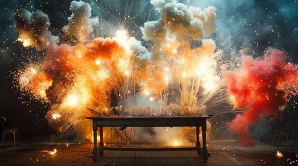 Explosions of color and light can be seen and heard as the tables display a wide selection of spectacular fireworks. From small fireworks to large air shows on offer. - obrazy, fototapety, plakaty