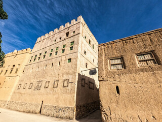 Falling down mud-brick ruins of the old village in Al Hamra, Oman