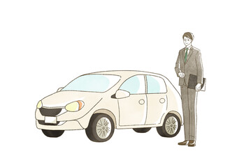 自動車とスーツ姿の男性