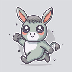 funny donkey animal character mascot running isolated cartoon