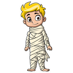Cute mummy boy cartoon on white background