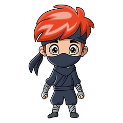 Cute ninja boy cartoon on white background