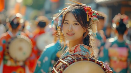 During Golden Week, traditional cultural performances such as taiko drumming and dancing are held...