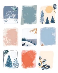 Abstract watercolor frame background vector. leaves and nature watercolor brush strokes. Vector illustration. cold colors and winter concept