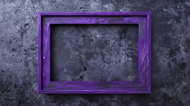 Textured Purple Distressed Rectangular Wooden Frame Mock-Up Isolated on a Grunge Wall