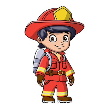 Boy cartoon wearing costume fire fighter
