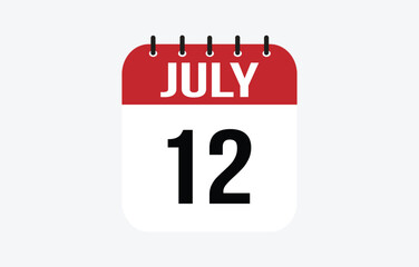 12 July Calendar. July Calendar Vector Illustration.