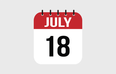 18 July Calendar. July Calendar Vector Illustration.