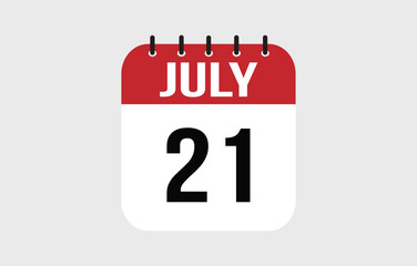 21 July Calendar. July Calendar Vector Illustration.