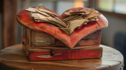 A heartshaped box overflowing with love letters mementos and cherished memories symbolizing the beauty and depth of a relationship.