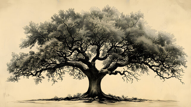 A beautiful, hand-drawn oak tree with engravings, symbolizing family, heritage, and tradition. Perfect for family-related events and nature-themed designs.