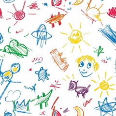 Children drawings color seamless pattern.