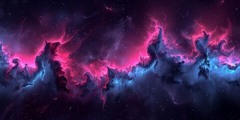 Surreal space nebula, fiery pink and blue colors, abstract cosmic phenomenon, interstellar cloud of dust and gas, fantasy universe backdrop, sci-fi galactic concept art
