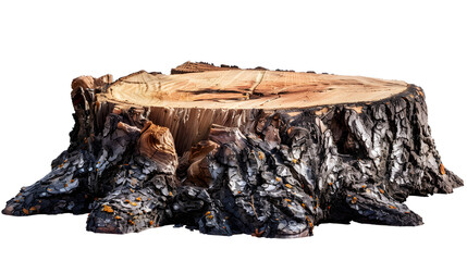 Wood stump, log fire isolated on white background with clipping path