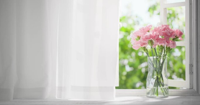 Carnations in a Vase by window