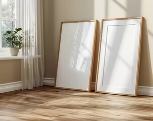 Frame Mockup in a Minimalist Living Room Interior. Presented in 3D Render. Made with Generative AI Technology