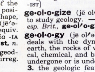 closeup of the word geology in the dictionary