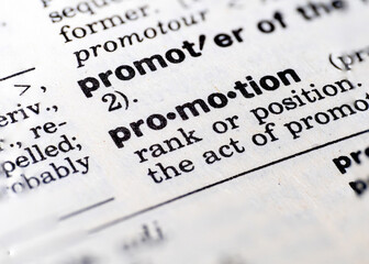 Closeup of the word promotion in the dictionary