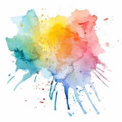 Rainbow-colored watercolor explosion with drips on a pure white canvas.