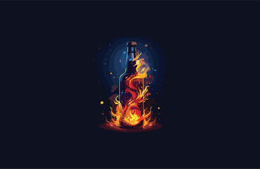 Fototapeta premium Bottle fire vector illustration flat design logo