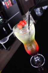 fresh and cold drink in a glass with strawberry slice fruit